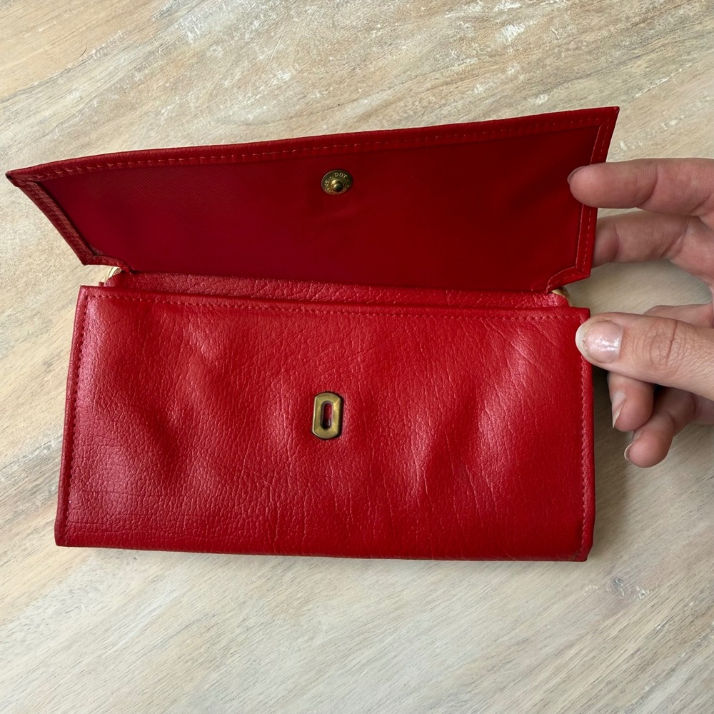 VTG Princess Gardner Wallet Womens Red cowhide Leather Kiss‎ Lock Trifold Clutch - Picture 2 of 8
